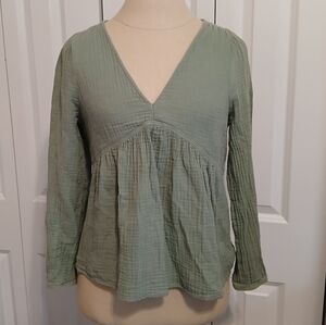 LIKE NEW! Madewell Babydoll Peasant Style Long Sleeve Top Sage Green Small